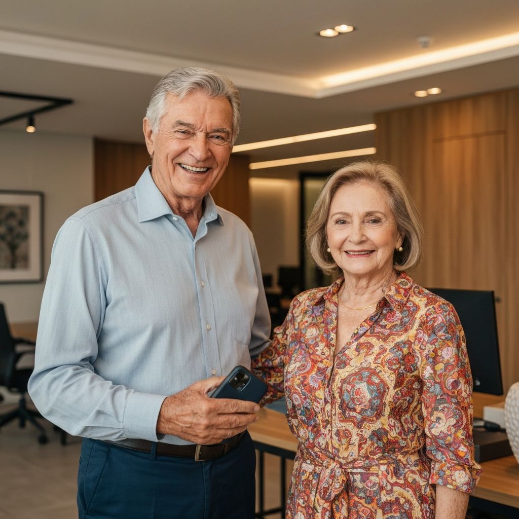 Casal de aposentados felizes com crédito aprovado